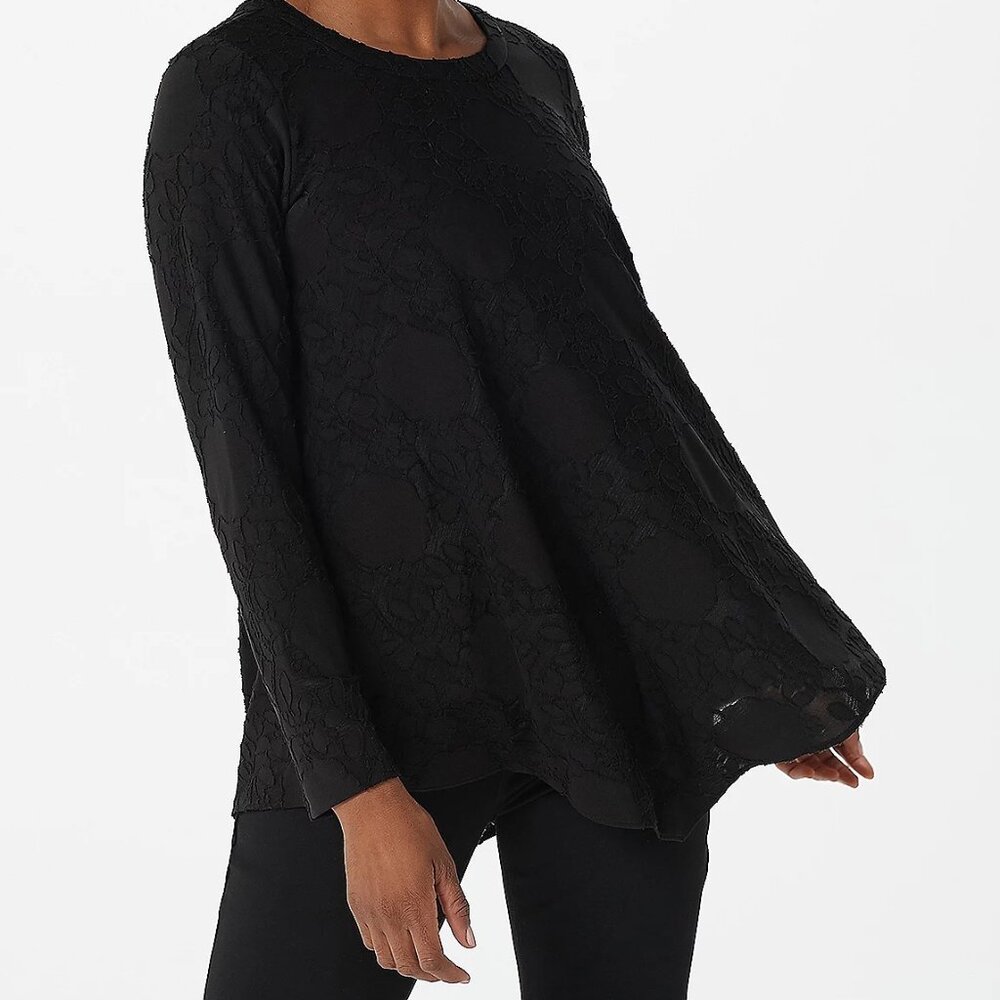 Black Long Sleeve Susan Graver Top Size Small Tie Back